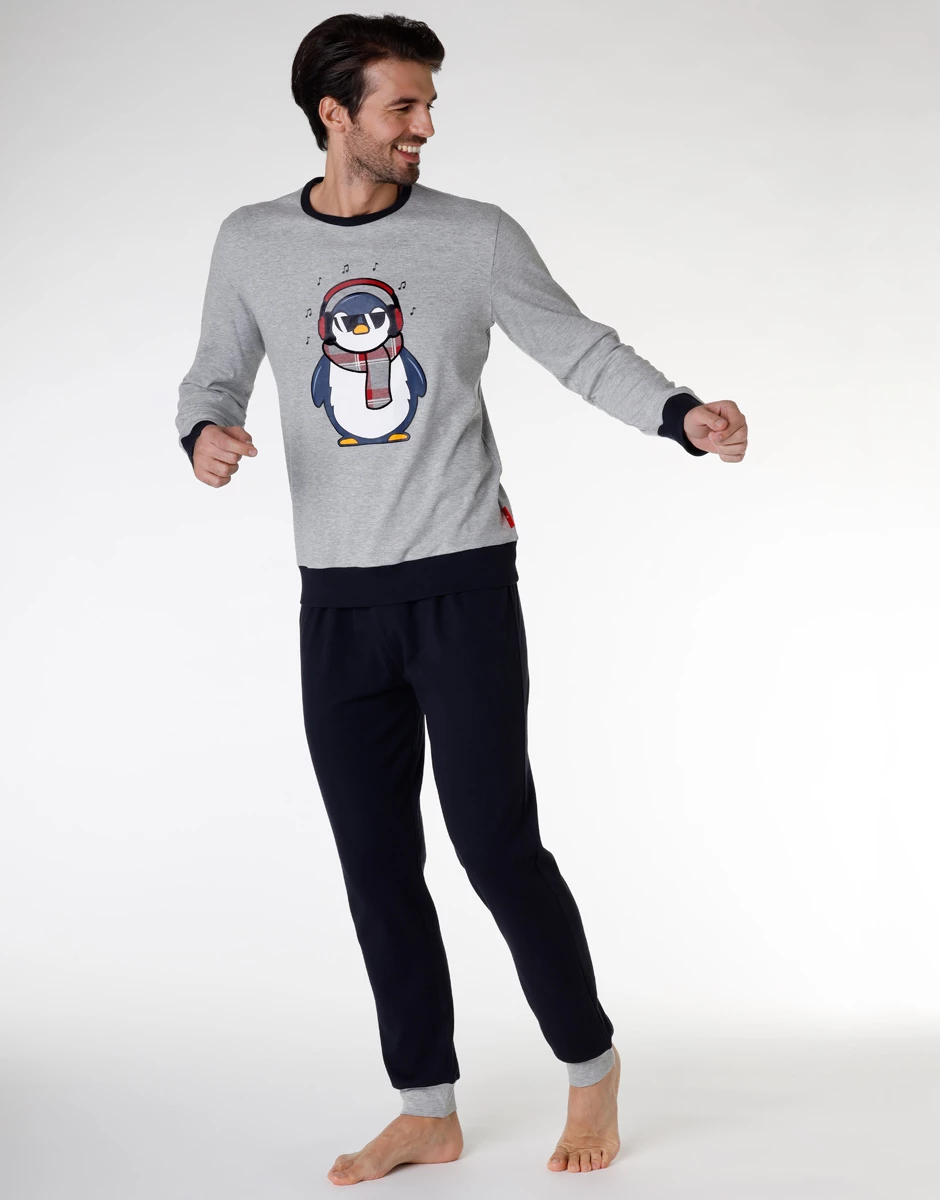 Pyjama Long Pour Homme En Jersey De Coton, Gris Chiné 4 Pyjama Long Pour Homme En Jersey De Coton, Gris Chiné – Image 2