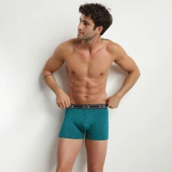 Boxer Homme En Coton Stretch à Motifs Mantras Vert Prusse Dim Fancy