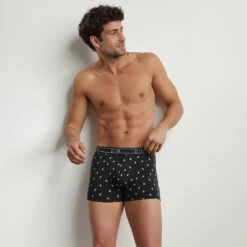 Boxer Homme En Coton Stretch à Motif Cachemire Noir Dim Fancy