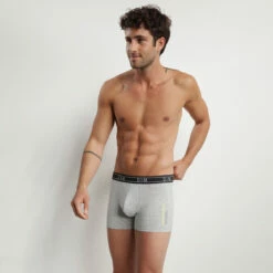 Boxer Homme En Coton Stretch à Message Optimiste Gris Dim Fancy