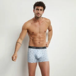 Boxer Homme En Coton Stretch à Motif Cachemire Bleu Dim Fancy