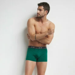 Boxer Homme En Coton Stretch Imprimé Forestiers Vert Dim Fancy