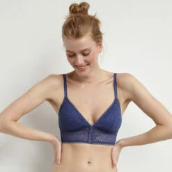 Bralette Ampliforme En Dentelle Motif Feuillage Bleu Lazuli MOD De Dim