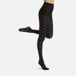 Collant Femme Opaque Noir Avec Motif Clin D’œil Blanc Dim Style