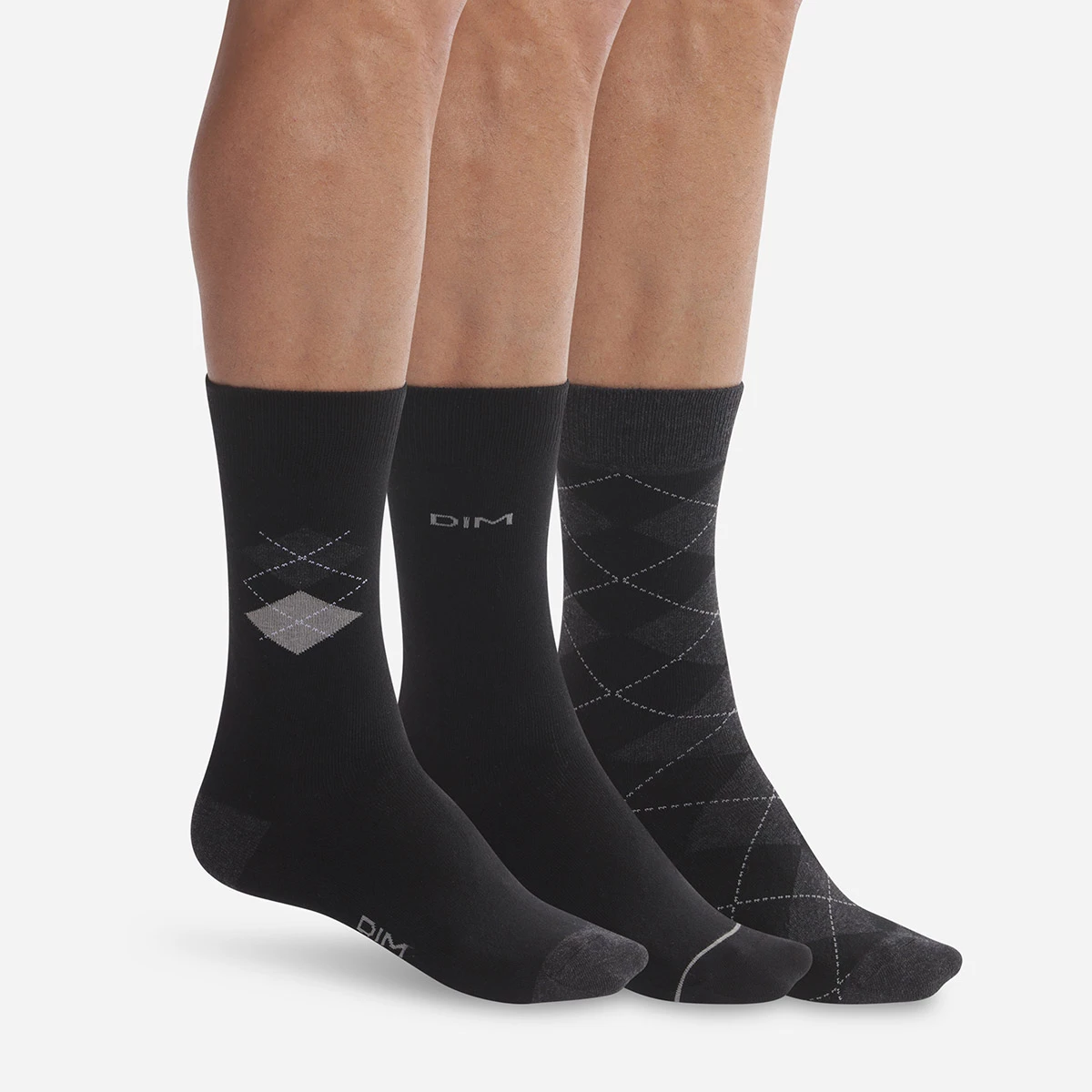 Lot De 3 Paires De Chaussettes Homme Noir à Carreaux Dim Coton Style 3 Lot De 3 Paires De Chaussettes Homme Noir à Carreaux Dim Coton Style