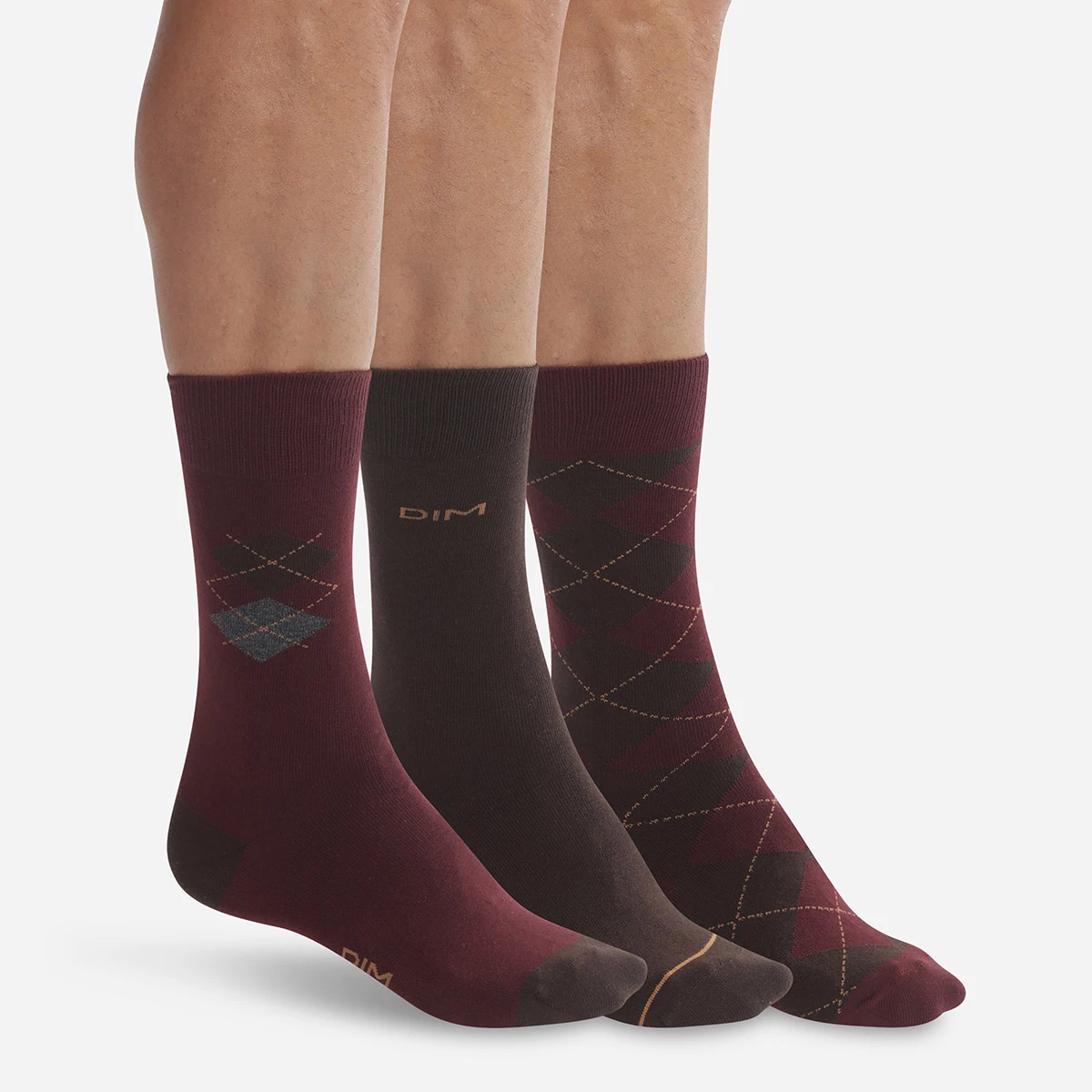 Lot De 3 Paires De Chaussettes Homme Marron à Carreaux Dim Coton Style 4 Lot De 3 Paires De Chaussettes Homme Marron à Carreaux Dim Coton Style – Image 2