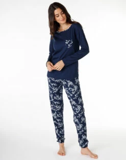 Pyjama Long Femme En Jersey 100% Coton, Bleu -Offres DIM Boutique D0CROPS 2JY 01 1