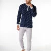 Pyjama Long Pour Homme 100% Coton, Imprimé Bleu Marine