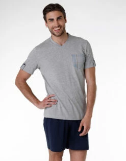 Pyjama Court Pour Homme En Jersey De Coton, Gris Chiné