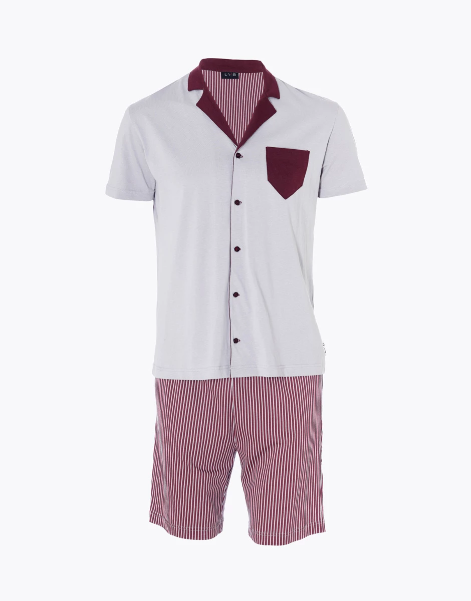 Pyjama Court Pour Homme En 100 % Coton, Gris Et Bordeaux 8 Pyjama Court Pour Homme En 100 % Coton, Gris Et Bordeaux – Image 6