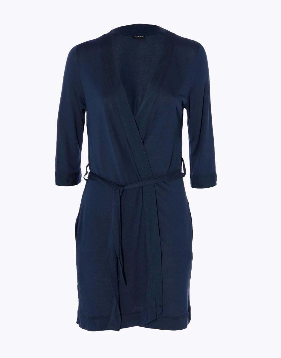 Robe De Chambre Pour Femme Avec Manches Trois-quarts En Jersey 100% Modal, Bleu 7 Robe De Chambre Pour Femme Avec Manches Trois-quarts En Jersey 100% Modal, Bleu – Image 5