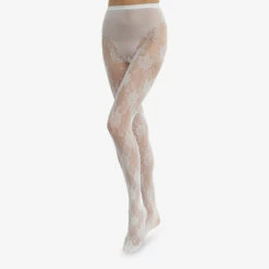 Collant Femme Voile Transparent Blanc à Fleurs En Dentelle Dim Style