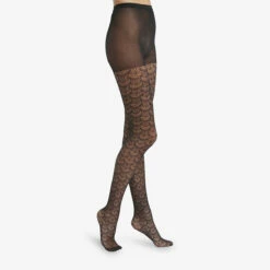 Collant Femme En Crochet Ajouré Noir Au Motif Art Déco Dim Style