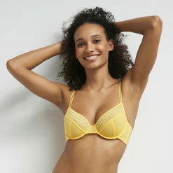 Soutien-gorge Emboitant à Armatures En Dentelle Jaune Chic Summer