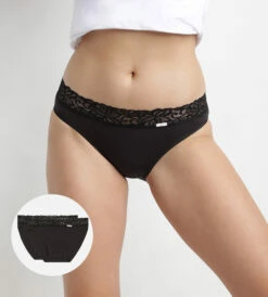 Lot De 2 Slips Noirs Coton Plus Féminine Forme Midi