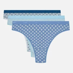 Lot De 3 Strings Coton Stretch Bleu Motifs Géométriques Les Pockets -Offres DIM Boutique D4C19P3 AL3 05