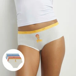 Lot De 5 Shorties Coton Beige Motifs Féministes Camille H Les Pockets -Offres DIM Boutique D4C20P5 ALC 01 1