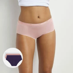 Lot De 3 Shorties Femme En Coton Violet Beige Blanc Les Pockets EcoDim