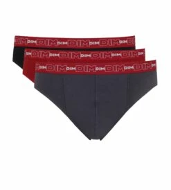 Lot De 3 Slips Gris, Rouge Chili Et Noir Coton Stretch -Offres DIM Boutique D6595T3 5BG 02