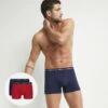 Lot De 2 Boxers Homme Bleu Rouge Ceinture Graphique Dim Coton Stretch