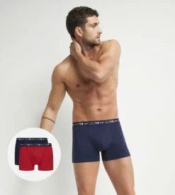 Lot De 2 Boxers Homme Bleu Rouge Ceinture Graphique Dim Coton Stretch