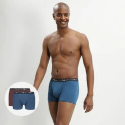 Lot De 2 Boxers Pour Homme Bleu Et Rouge Coton Stretch