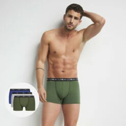 Lot De 3 Boxers Homme Bleu Vert Quartz Dim Coton Stretch