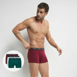 Lot De 3 Boxers Homme Bleu Vert Rouge Dim Coton Stretch